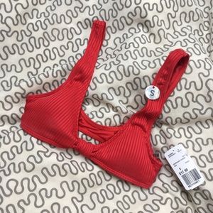 Red Ribbed Bikini Top